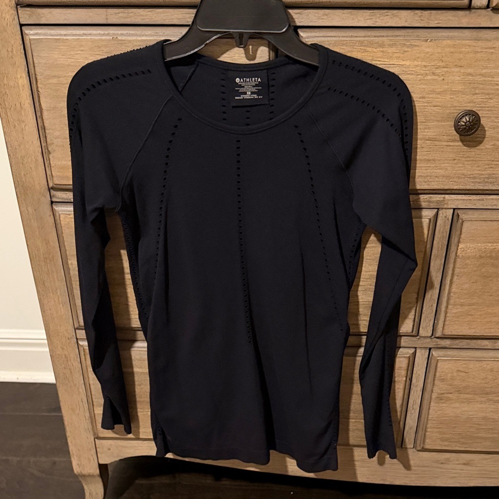 Athleta Black Long Sleeve Laser-Cut Performance Top